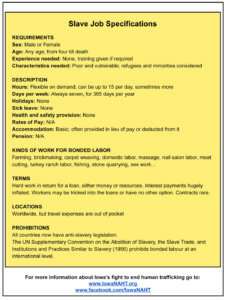 Slave Job Specifications